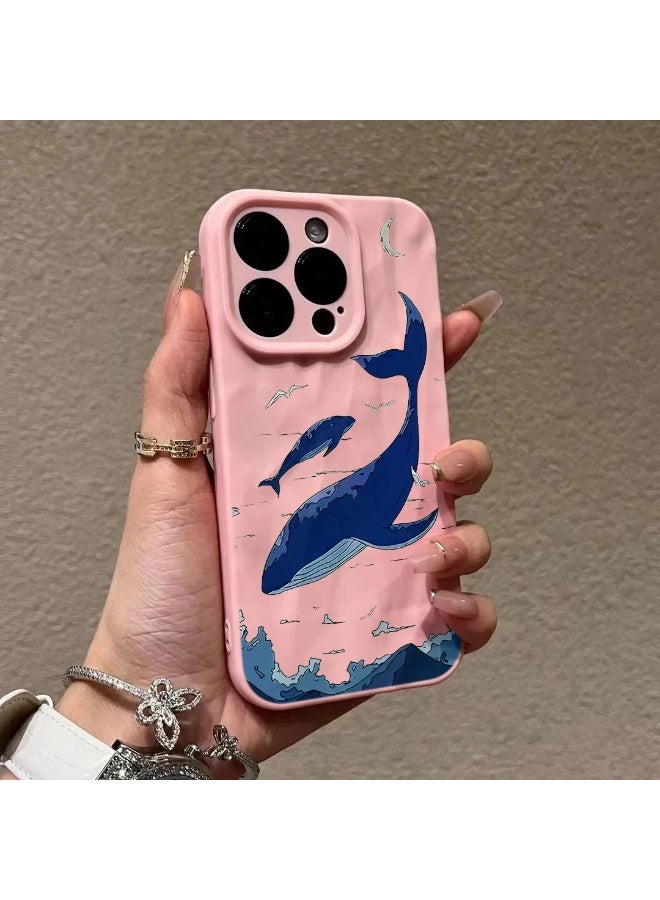NIBEMINENT Wrinkle Whale Protective TPU Case Cover For iPhone 15 Plus, Pink