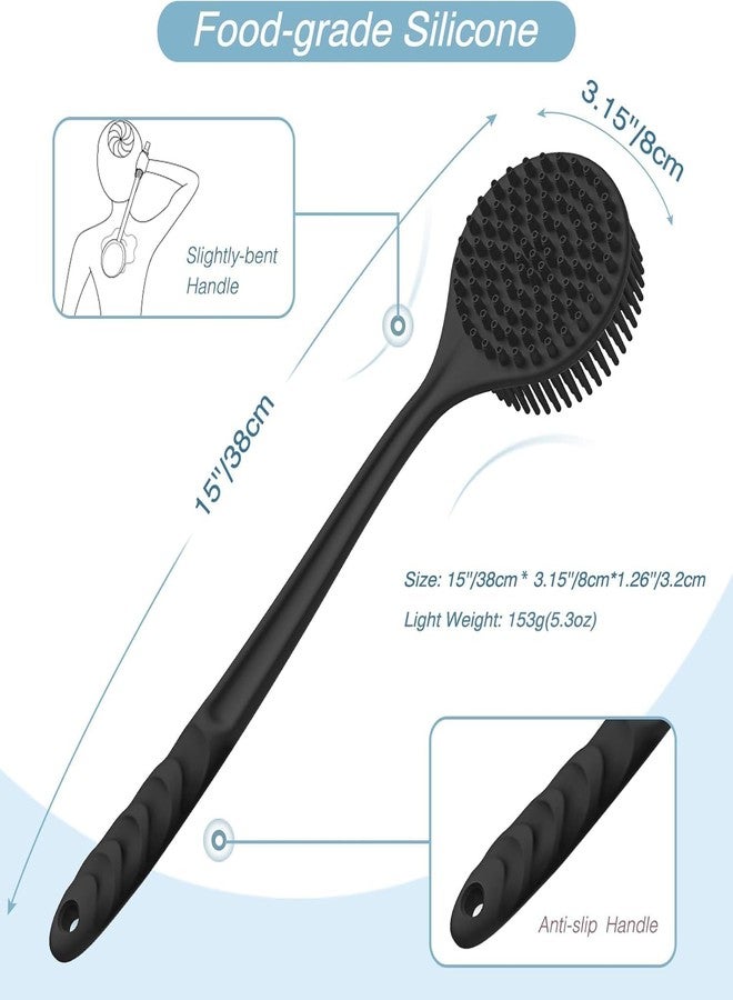 Dhimo Soft Silicone Back Scrubber Long Handle Bath Brush + Body Scrubber Bath Brush + Scalp Massager for Hair + Face Scrubber Brush, Combination Combo, Super-Exfoliating & Lathering Body Scrubber, Shower Brush | BPA-Free | for Men and Women (With A Free Hook 3-pic) - Image 2