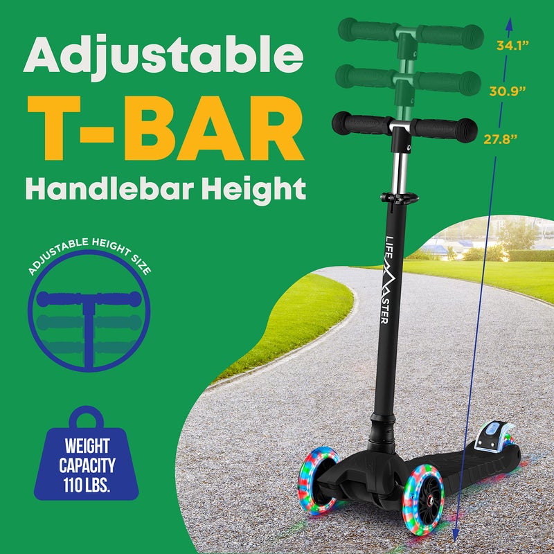 Lifemaster Kids Scooter â€“ Children and Toddler 3 Wheel Kick Scooter â€“ LED Wheel Lights Illuminate When Rollingâ€“ Adjustable Handlebar â€“ Indoor and Outdoor Black - Image 2