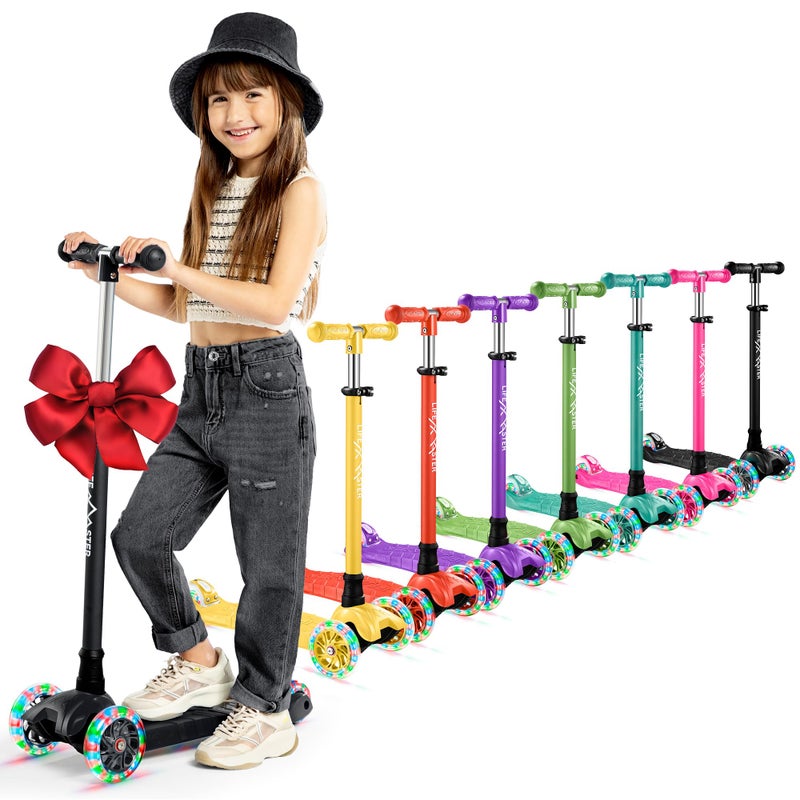 Lifemaster Kids Scooter â€“ Children and Toddler 3 Wheel Kick Scooter â€“ LED Wheel Lights Illuminate When Rollingâ€“ Adjustable Handlebar â€“ Indoor and Outdoor Black - Image 1