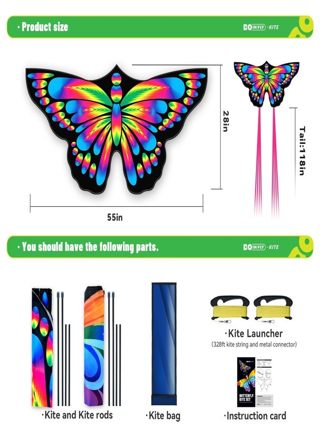 Doinfly 2 Pack Butterfly Kites, for Kids and Adults, Easy to Fly for Beginners, 55" x 27" with Vibrant Print and Winder, Perfect for Beach, Park, Backyard Flying & Family Outdoor Activities - Image 5