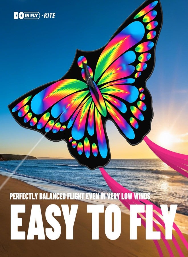 Doinfly 2 Pack Butterfly Kites, for Kids and Adults, Easy to Fly for Beginners, 55" x 27" with Vibrant Print and Winder, Perfect for Beach, Park, Backyard Flying & Family Outdoor Activities - Image 2