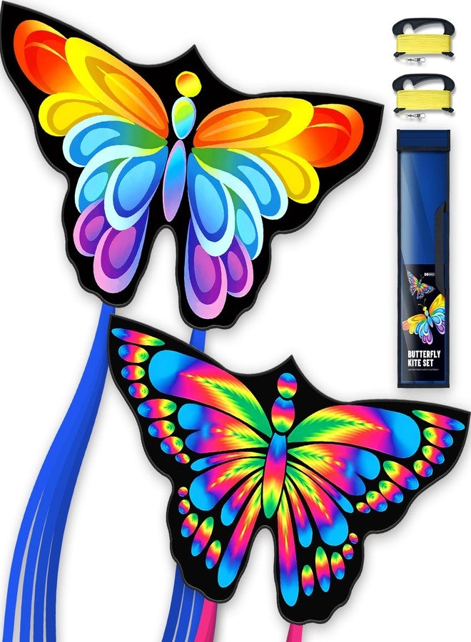 Doinfly 2 Pack Butterfly Kites, for Kids and Adults, Easy to Fly for Beginners, 55" x 27" with Vibrant Print and Winder, Perfect for Beach, Park, Backyard Flying & Family Outdoor Activities - Image 1