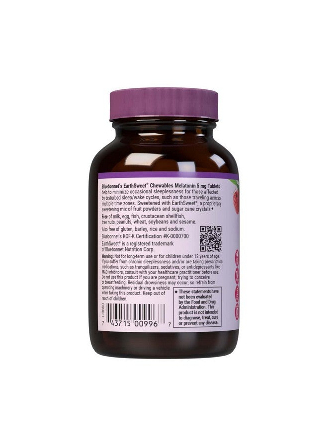 Bluebonnet EarthSweet Melatonin 5 mg Fast-Acting Quick Dissolve Nighttime Relaxation & Restful Sleep Support - Sleep Aid - Gluten-Free, Vegan - Raspberry Flavor - 60 Chewable Tablets - Image 3
