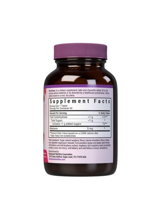 Bluebonnet EarthSweet Melatonin 5 mg Fast-Acting Quick Dissolve Nighttime Relaxation & Restful Sleep Support - Sleep Aid - Gluten-Free, Vegan - Raspberry Flavor - 60 Chewable Tablets - Image 2