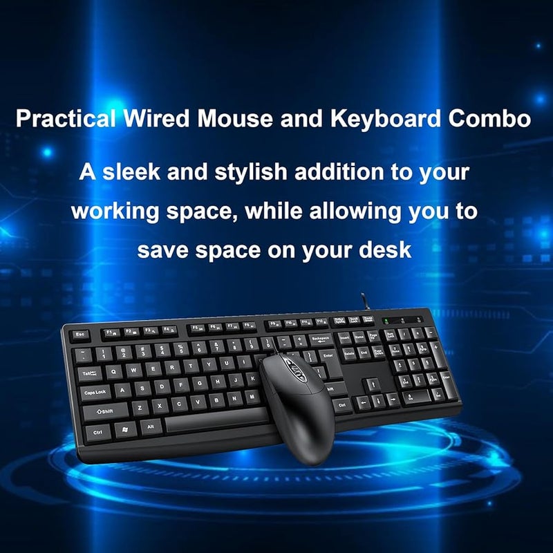 Vbestlife Wired Keyboard and Mouse Combo Full Size Ergonomic PC Laptop Black - Image 5