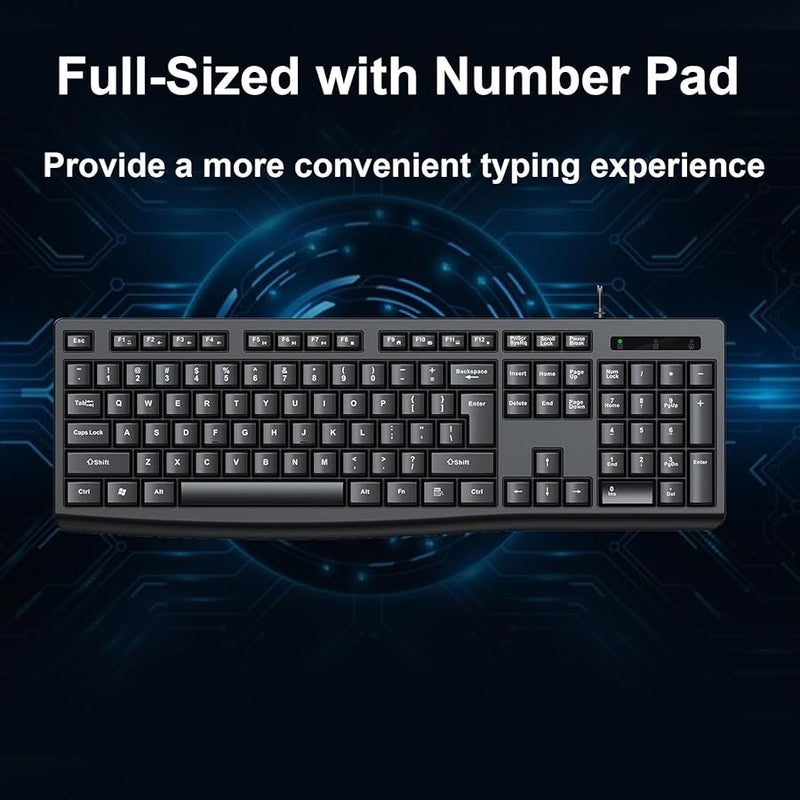 Vbestlife Wired Keyboard and Mouse Combo Full Size Ergonomic PC Laptop Black - Image 4