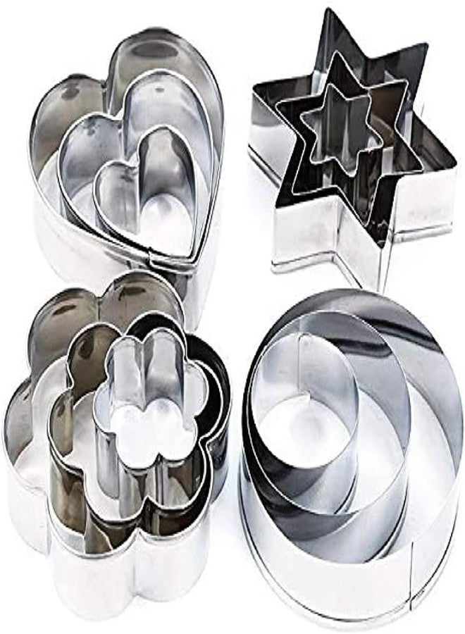 Prostuff.in مجموعة قوالب تقطيع البسكويت من Prostuff.in® - 12 قطعة، أشكال قلب، نجمة، دائرة، زهرة، قوالب تقطيع بسكويت من الفولاذ المقاوم للصدأ، مناسبة لتقطيع عجة البيض والبسكويت والمعجنات والفواكه (فضي) - Image 2