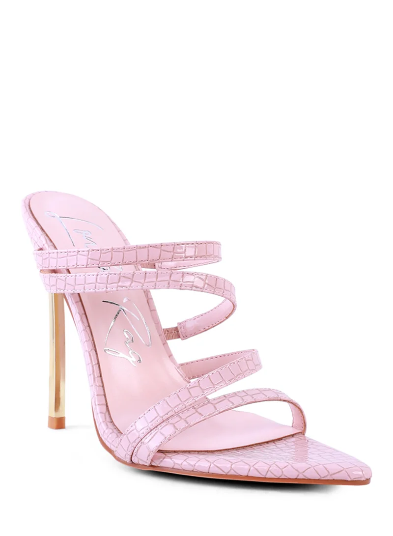 London Rag Croc Strappy High Heel Sandals in Pink