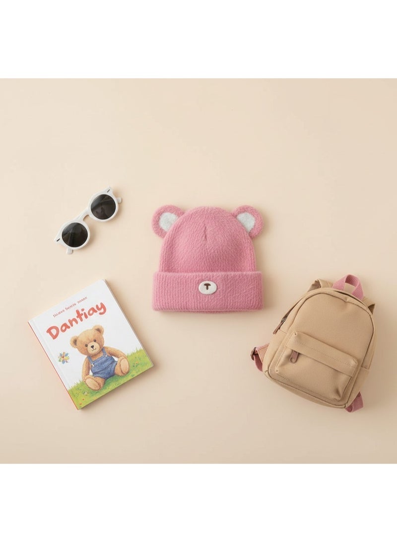 zoba Cute Bear Winter Ice Cap for Kids – Soft Mohair Hat with Fluttering Ears – Warm and Lightweight – Suitable for Girls and Boys – Stylish Pink Color – Perfect for Cold Weather - Image 1