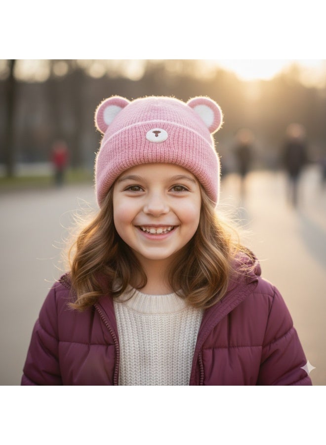zoba Cute Bear Winter Ice Cap for Kids – Soft Mohair Hat with Fluttering Ears – Warm and Lightweight – Suitable for Girls and Boys – Stylish Pink Color – Perfect for Cold Weather - Image 3