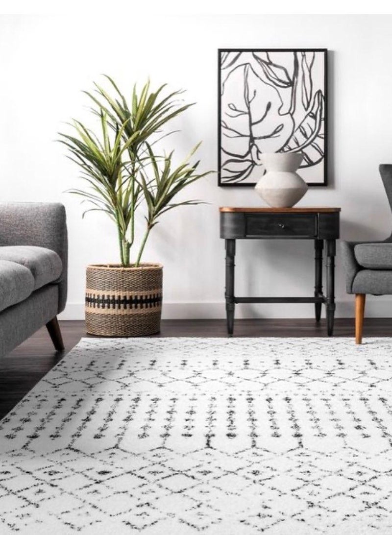 هاند بيكد فيرنتشر Handpicked Furniture Moroccan Inspired Black Rug, Ultra Soft Area Carpets For Bed Room, Living Room, And Dining Room, Antislip Floor Carpets, Easy To Clean, Made In Turkey - Image 1