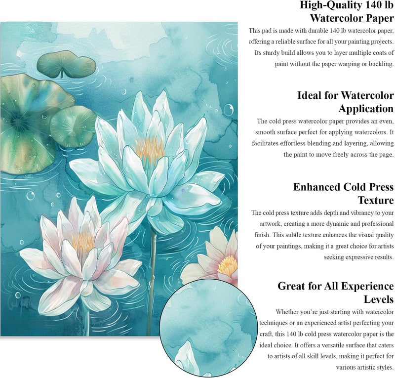 Fuxi Small Watercolor Sketchbook, 2-Pack - 5.5" x 8.5" | 140lb/300gsm Cold Press Watercolor Paper, 30 Sheets Per Pad. - Image 3