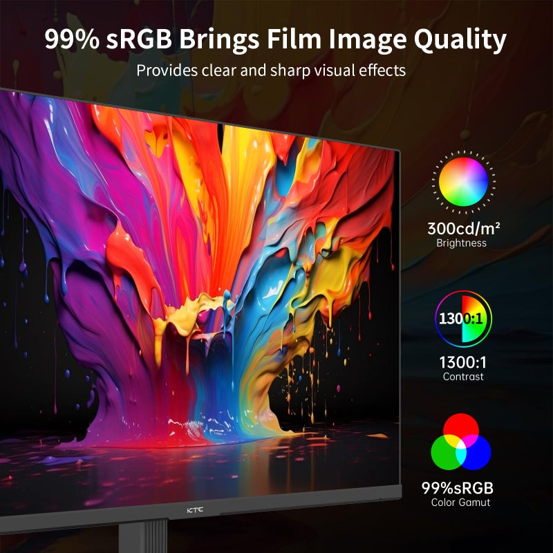 KTC 24 Inch QHD 2560x1440 IPS Computer Monitor, 100Hz Zero-Frame 2K Gaming Office Monitor, Adaptive Sync, HDR10, VESA, Tilt Adjustable, Low Blue Light, DisplayPort, HDMI, H24T27 - Image 4