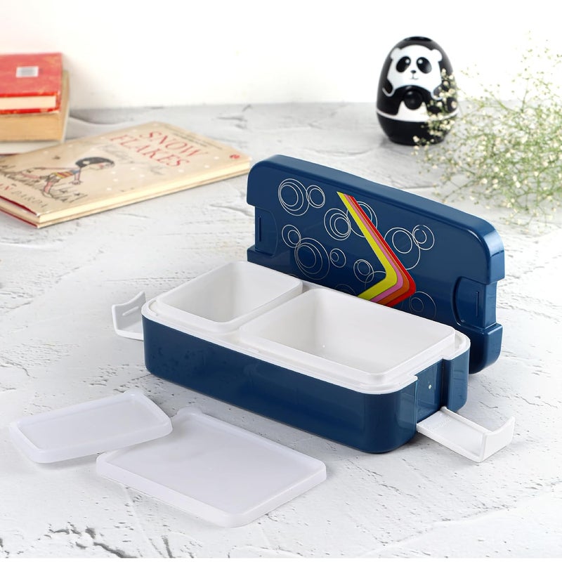 Cello Cello Food Mate Snap Lock Plastic Lunch Box, 713ml, Blue | 2 Compartment with 2 Side Lock for School Kids and Adults | Leak-Proof Snacks Tiffin box for school Kids, Office, Picnic & Travelling  - Image 2