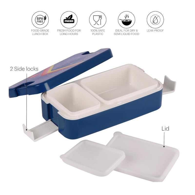 Cello Cello Food Mate Snap Lock Plastic Lunch Box, 713ml, Blue | 2 Compartment with 2 Side Lock for School Kids and Adults | Leak-Proof Snacks Tiffin box for school Kids, Office, Picnic & Travelling  - Image 3