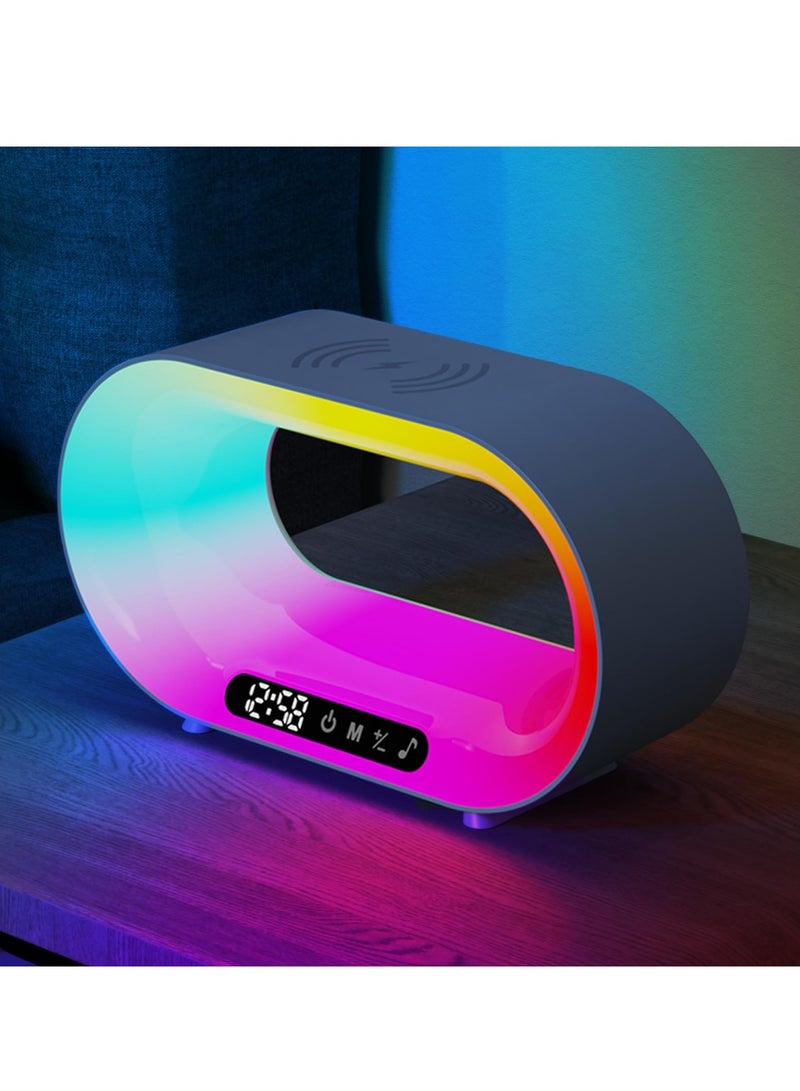 إكسفور مصباح طاولة بجانب السرير يعمل باللمس مع ضوء ليلي للاستيقاظ، وشاحن لاسلكي بقدرة 15 وات، ومصابيح RGB لمنضدات النوم، وساعة منبه، مثالي لغرفة النوم وغرفة المعيشة