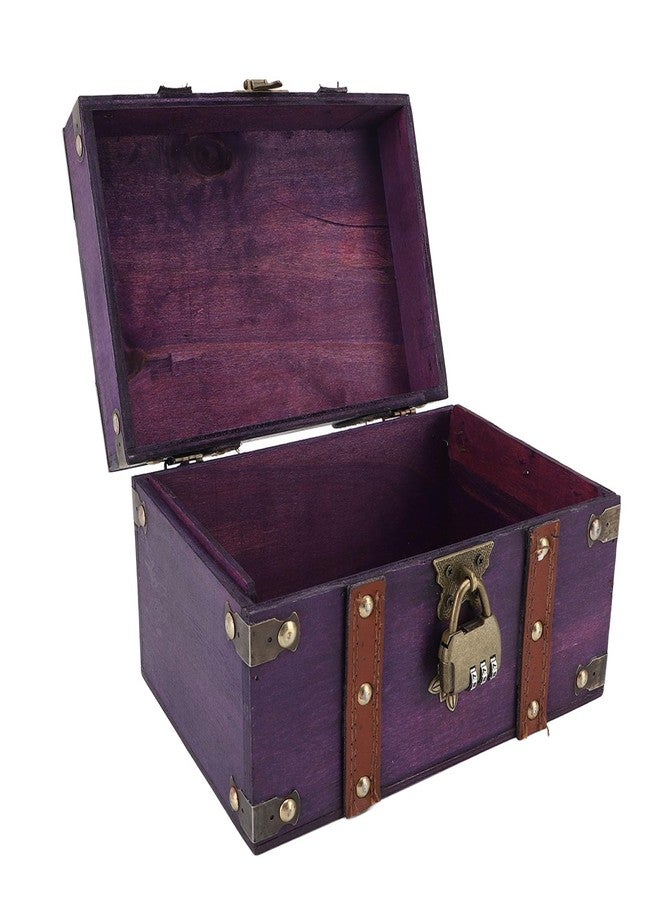 POCREATION Vintage Wooden Treasure Chest with Lock, Handmade Antique Jewelry Box, Violet Wood Storage for Gifts, Tabletop Decor Organizer - Image 3
