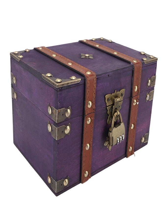 POCREATION Vintage Wooden Treasure Chest with Lock, Handmade Antique Jewelry Box, Violet Wood Storage for Gifts, Tabletop Decor Organizer - Image 5