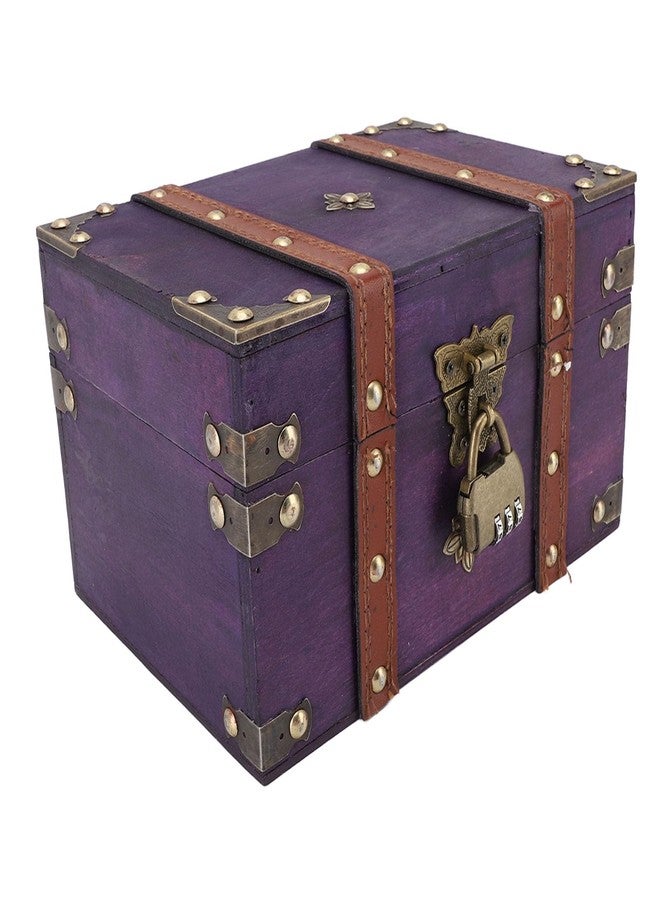 POCREATION Vintage Wooden Treasure Chest with Lock, Handmade Antique Jewelry Box, Violet Wood Storage for Gifts, Tabletop Decor Organizer - Image 2