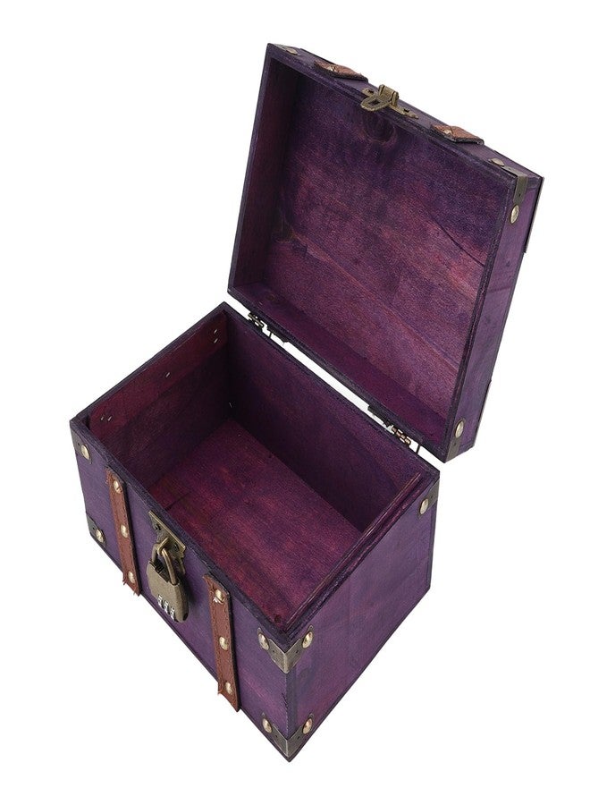 POCREATION Vintage Wooden Treasure Chest with Lock, Handmade Antique Jewelry Box, Violet Wood Storage for Gifts, Tabletop Decor Organizer - Image 4