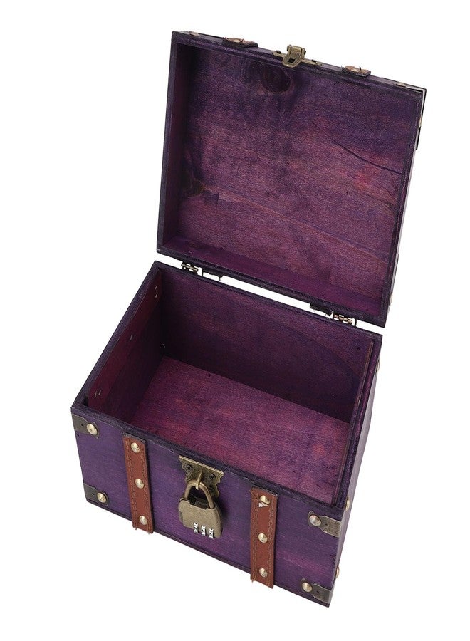 POCREATION Vintage Wooden Treasure Chest with Lock, Handmade Antique Jewelry Box, Violet Wood Storage for Gifts, Tabletop Decor Organizer - Image 1