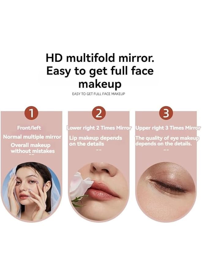 The Bros Smart Mirror Vanity, 1X/2X/3X Magnification and Touch Screen Dimming, Folding Three-Sided Makeup Mirror 180 ° Rotation,Portable Travel Cosmetic Mirror (white) - Image 4