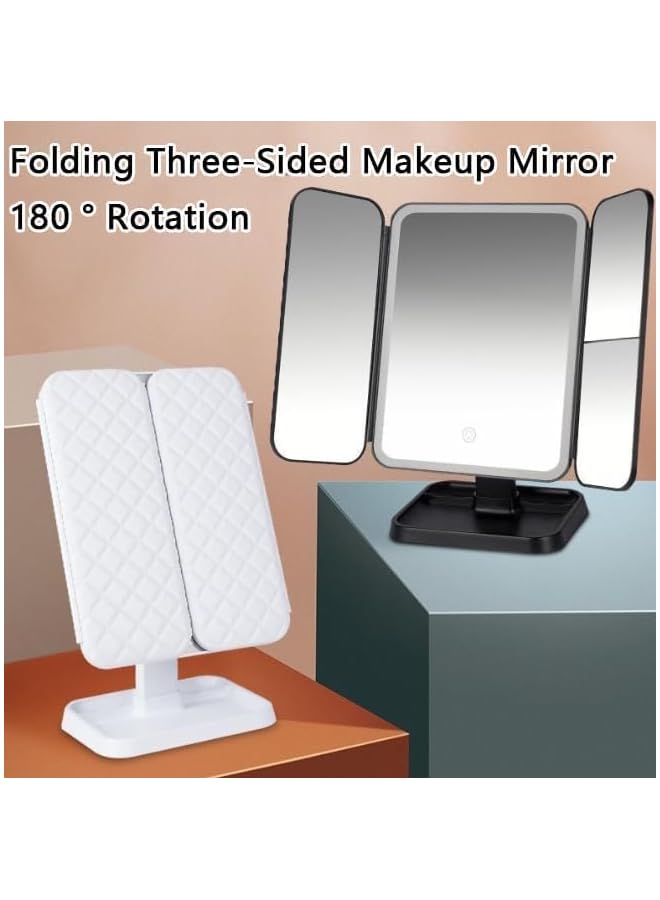 The Bros Smart Mirror Vanity, 1X/2X/3X Magnification and Touch Screen Dimming, Folding Three-Sided Makeup Mirror 180 ° Rotation,Portable Travel Cosmetic Mirror (white) - Image 3
