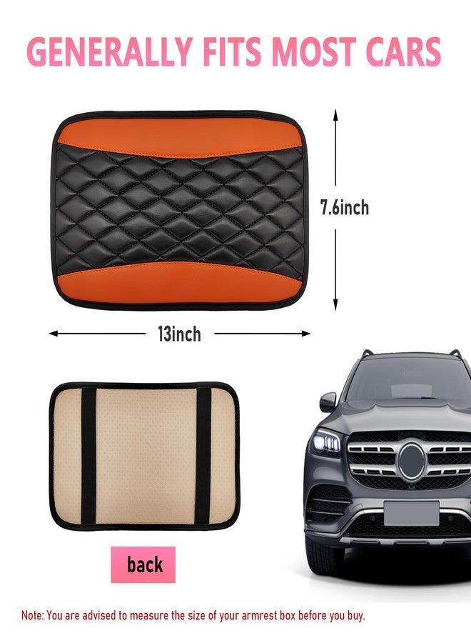 Ohleats Car Center Console Cushion Pad, PU Leather Waterproof Auto Armrest Box Cover Protector, Comfortable Armrest Seat Box Cover Mat, Universal Car Accessories for SUV Truck (Orange) - Image 2