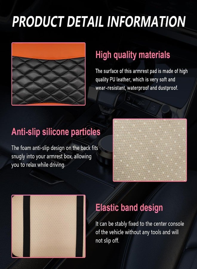 Ohleats Car Center Console Cushion Pad, PU Leather Waterproof Auto Armrest Box Cover Protector, Comfortable Armrest Seat Box Cover Mat, Universal Car Accessories for SUV Truck (Orange) - Image 3