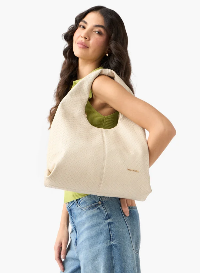 Flora Bella By Shoexpress Textured Hobo Bag with Handle and Zip Closure