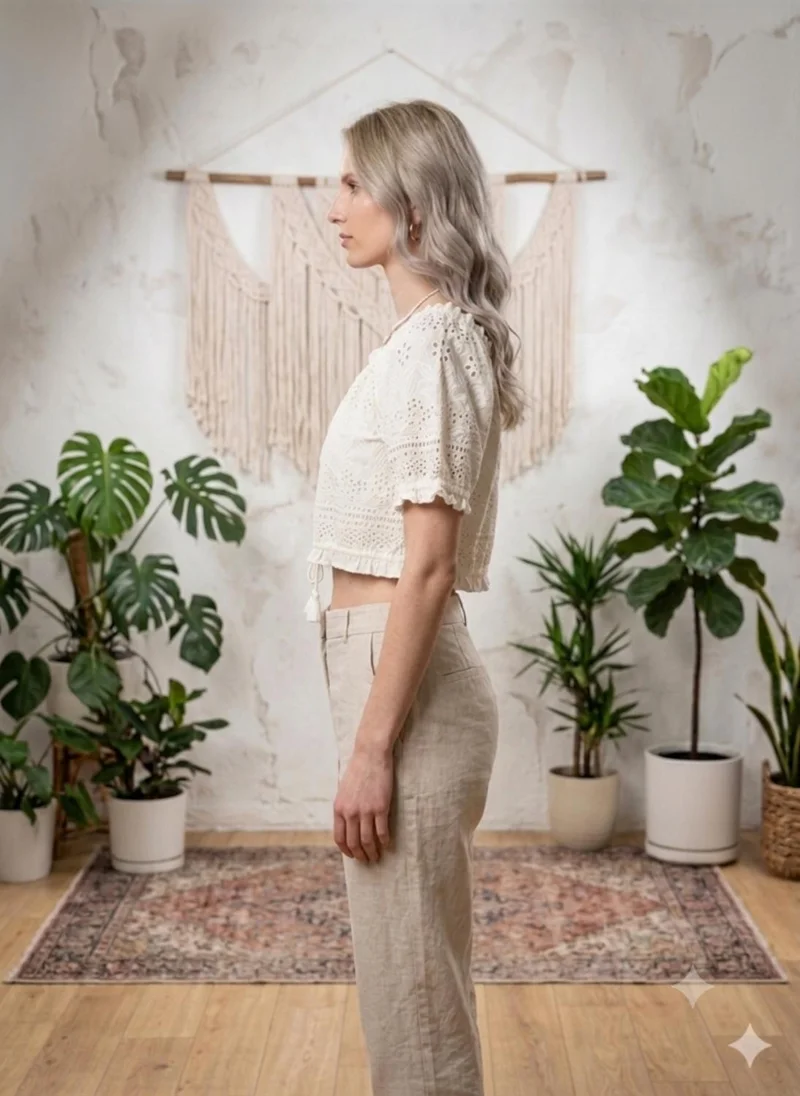 Alaya White Women   Cotton Croptop -AL3738 for Women | Best Price UAE