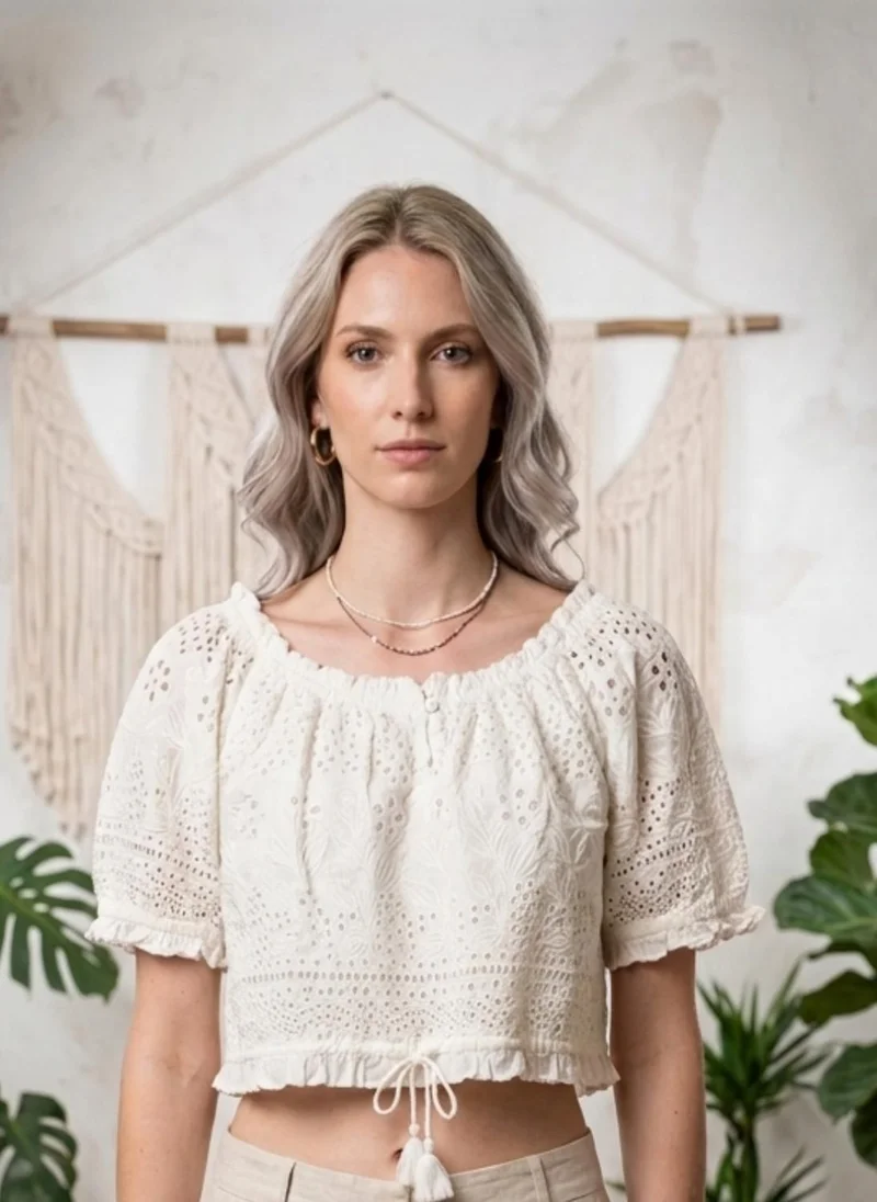 Alaya White Women   Cotton Croptop -AL3738 for Women | Best Price UAE