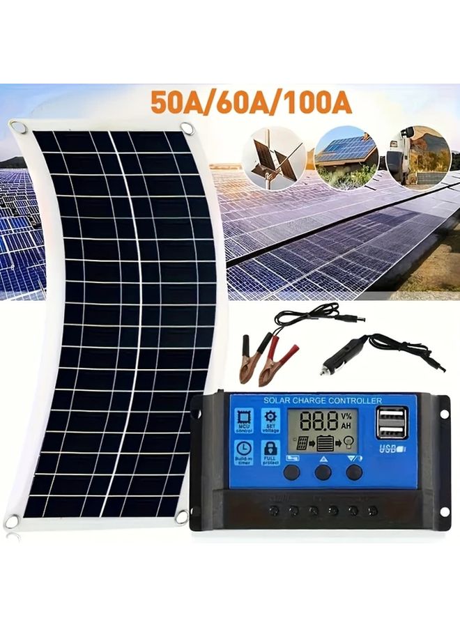 30W Polycrystalline Solar Panel With 100A Controller Portable Charger For RV Camping - Image 2