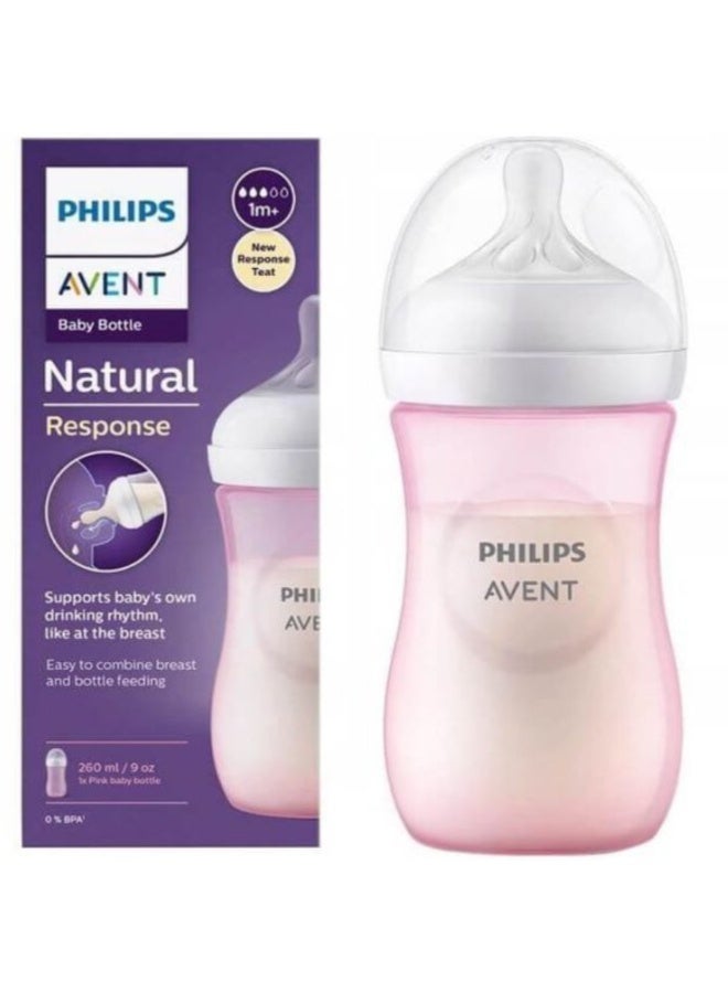 Avent Natural Response Baby Bottle Pink 260ml - Image 1