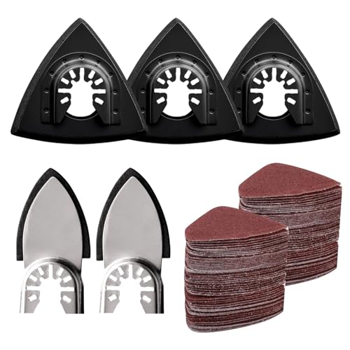 towbluii 105PCS Oscillating Tool Detail Sanding Pads Kit, 3Pcs Triangle and 2Pcs Finger Sanding Pad, 100Pcs Multitool Sandpaper, Grit Fit for Finishing Wood Sanding Plaster - Image 1
