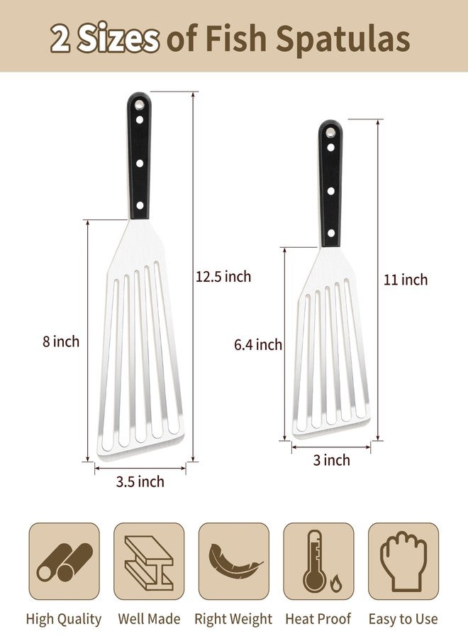 HaSteeL 2 Pack Fish Spatula Turner, 12.5" & 11" Stainless Steel Slotted Spatula Set for Kitchen Cooking, Flipping, Turning, Frying & Grilling, Full Tang ABS Handle, Dishwasher Safe - Image 2