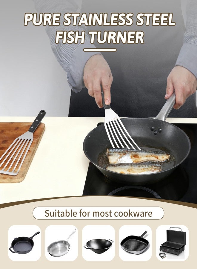 HaSteeL 2 Pack Fish Spatula Turner, 12.5" & 11" Stainless Steel Slotted Spatula Set for Kitchen Cooking, Flipping, Turning, Frying & Grilling, Full Tang ABS Handle, Dishwasher Safe - Image 5