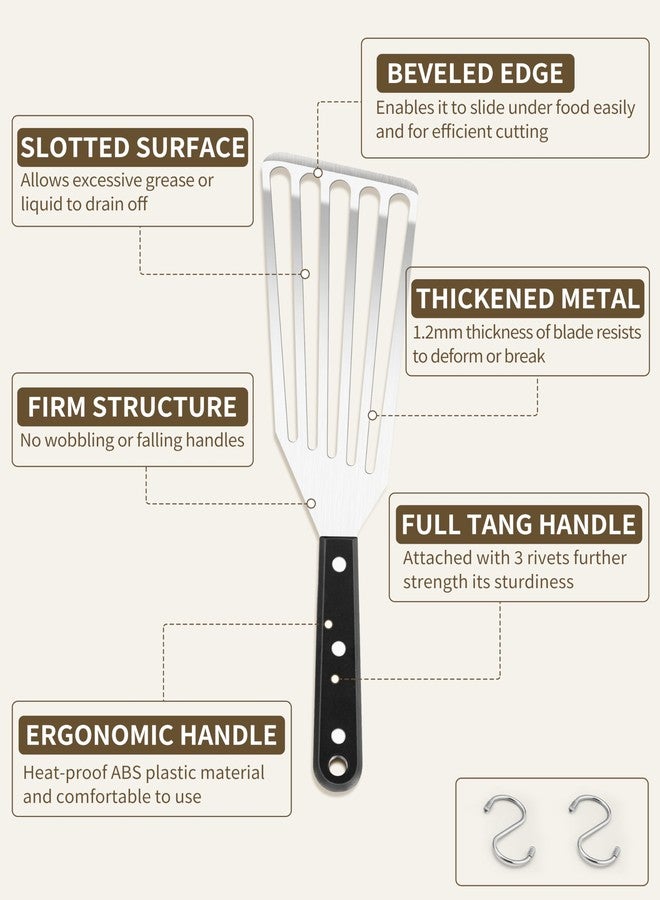 HaSteeL 2 Pack Fish Spatula Turner, 12.5" & 11" Stainless Steel Slotted Spatula Set for Kitchen Cooking, Flipping, Turning, Frying & Grilling, Full Tang ABS Handle, Dishwasher Safe - Image 3