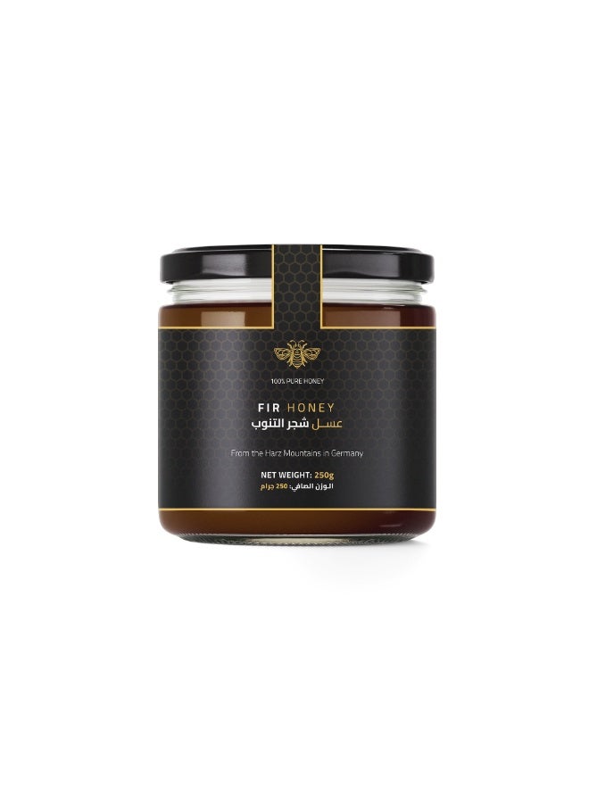 DW Power Fir Honey 250g – A rich, dark amber German raw honey sourced from deep fir forests, offering woody notes, a resinous aroma, and naturally nourishing qualities. - Image 1