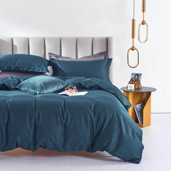 100 LONGSTAPLE COTTON DUVET COVER PEACOCK BLUE MORDEN SATEEN WEAVE LUXURY COMFORTER COVER SET KING SIZE WITH ZIPPER CLOSURE CORNER TIE NO COMFORTER