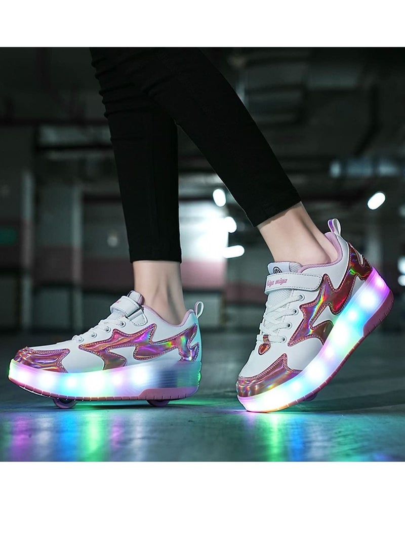 Sharpdo Kids Roller Skates Light up Shoes with Double Wheel Shoes LED USB Charging Roller Sneakers for Girls Boys Best Gift - Image 2