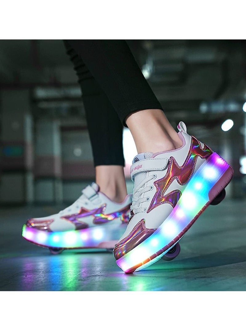 Sharpdo Kids Roller Skates Light up Shoes with Double Wheel Shoes LED USB Charging Roller Sneakers for Girls Boys Best Gift - Image 4