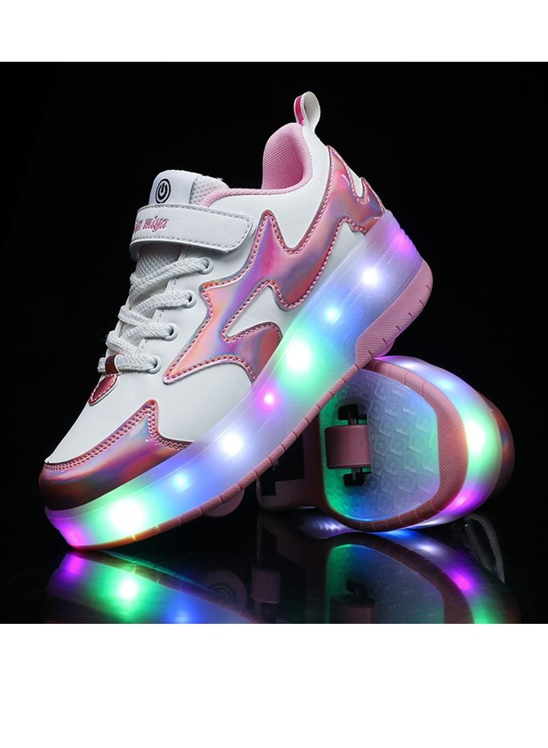 Sharpdo Kids Roller Skates Light up Shoes with Double Wheel Shoes LED USB Charging Roller Sneakers for Girls Boys Best Gift - Image 3