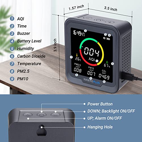 INKBIRDPLUS 6-in-1 Indoor Air Quality Monitor, Detects CO2, PM2.5, PM10, AQI, Temperature and Humidity with Alarm, for Rooms, Cellars, Grow Tents, Offices, etc. (PTH-9A) - Image 3