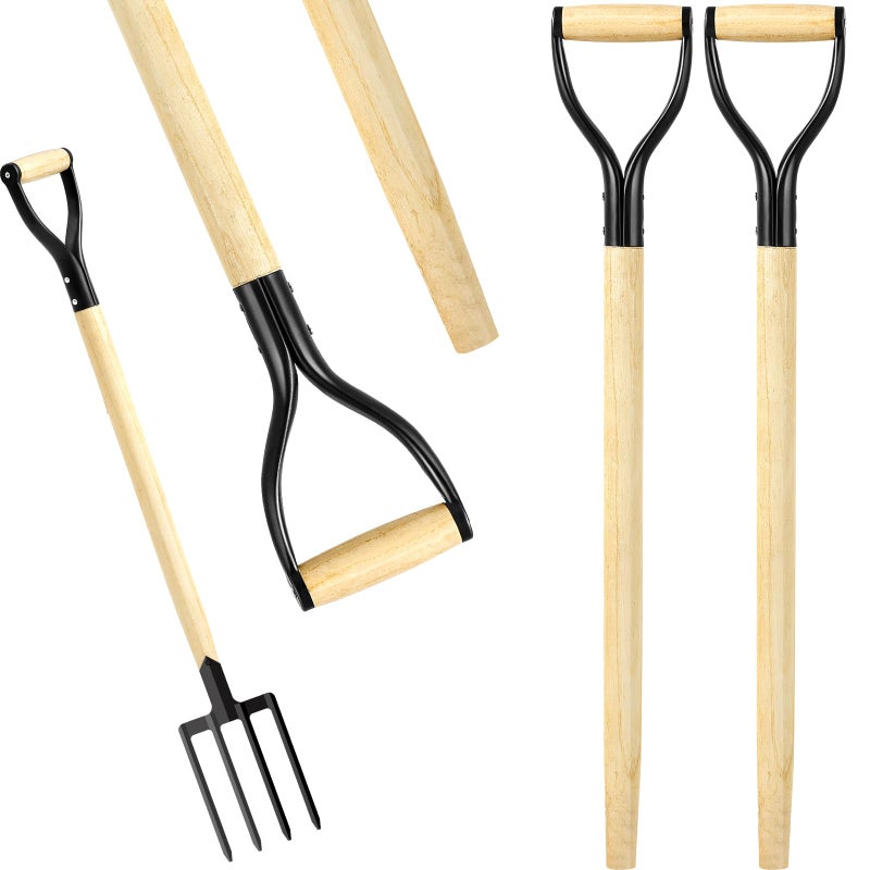 Memorywuu 2 Pcs Pitchfork Spading Handle Replacement 30 Inch Wooden Shovel Handle Replacement D Shaped Pitch Fork Handles Tool Accessories for Shovel Scoop Hoe Rake Garden Digging - Image 1