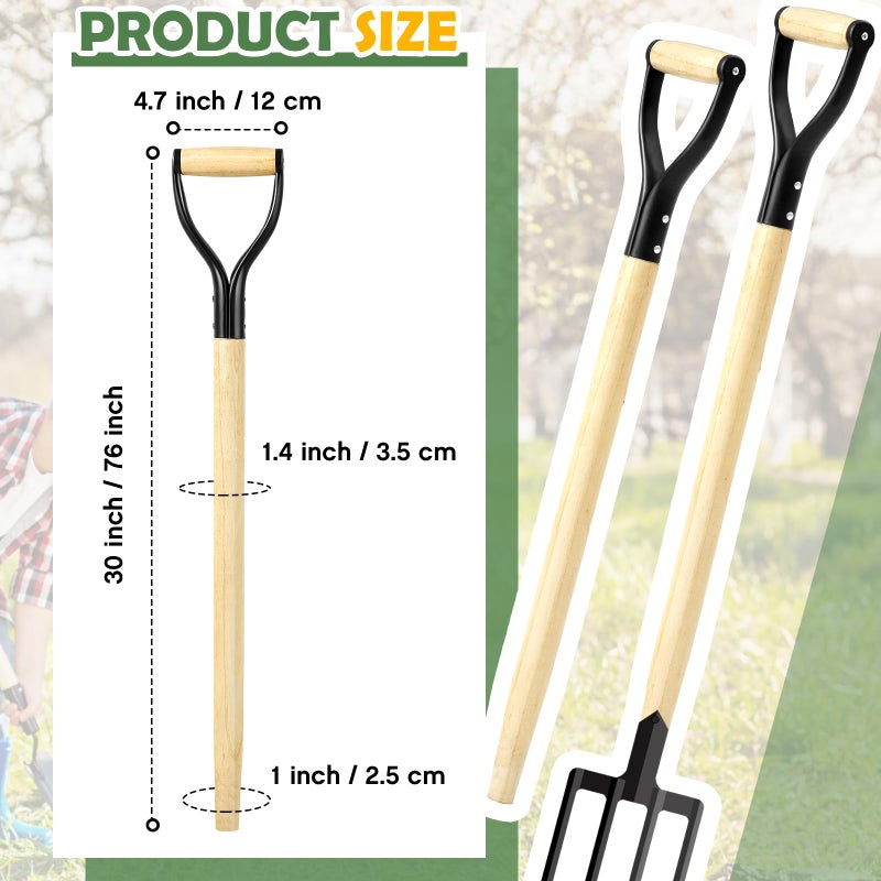 Memorywuu 2 Pcs Pitchfork Spading Handle Replacement 30 Inch Wooden Shovel Handle Replacement D Shaped Pitch Fork Handles Tool Accessories for Shovel Scoop Hoe Rake Garden Digging - Image 2