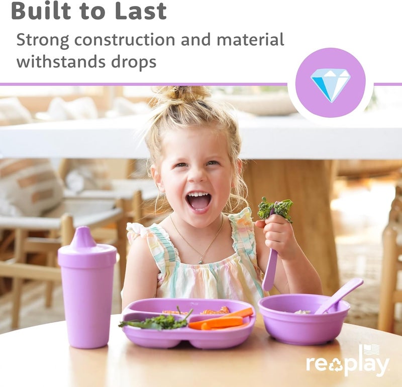 Replay Re Play 7" Divided Toddler 3 Pack Plates with Deep Sides and Three Compartments for Easy Self Feeding | BPA Free | Dishwasher Safe | Blossom - Image 5