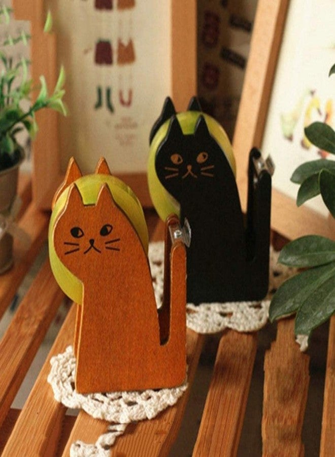 Hibucuo Tape Dispenser, Cute Cat Tape Dispenser, Vintage Wooden Kitty Tape Cutter with 1 Roll Tape for Home Office Desktop Accessory for Students Girls Boys - Image 3