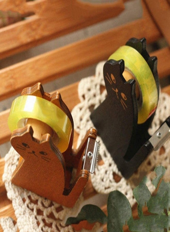 Hibucuo Tape Dispenser, Cute Cat Tape Dispenser, Vintage Wooden Kitty Tape Cutter with 1 Roll Tape for Home Office Desktop Accessory for Students Girls Boys - Image 5